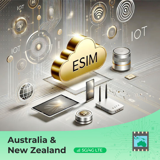 ESIM cloud illustration with IoT devices for Australia and New Zealand