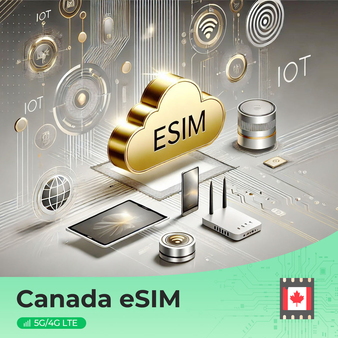 Canada eSIM cloud icon with devices, 5G/4G LTE connectivity.