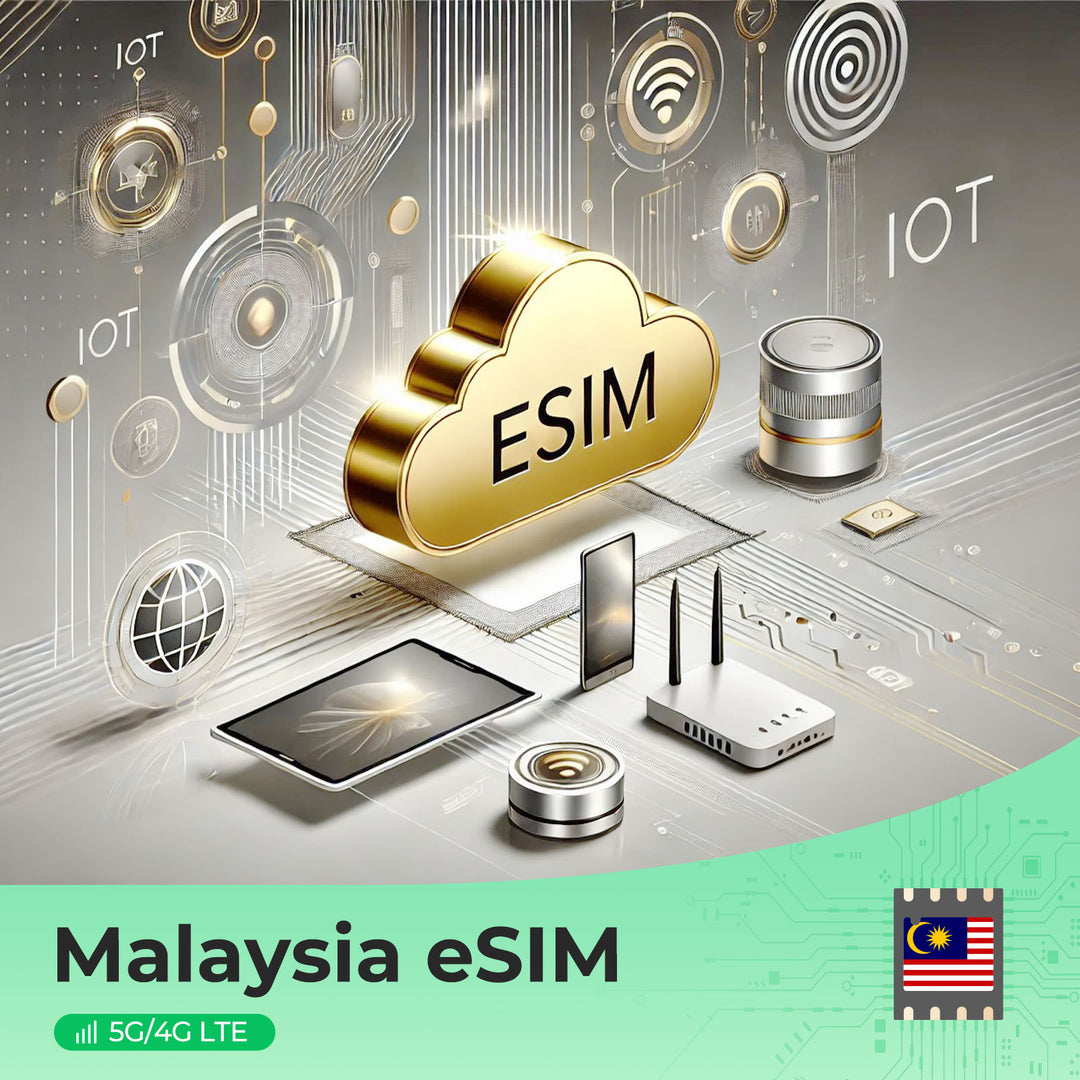 Malaysia eSIM graphic with IoT devices and 5G/4G LTE icon